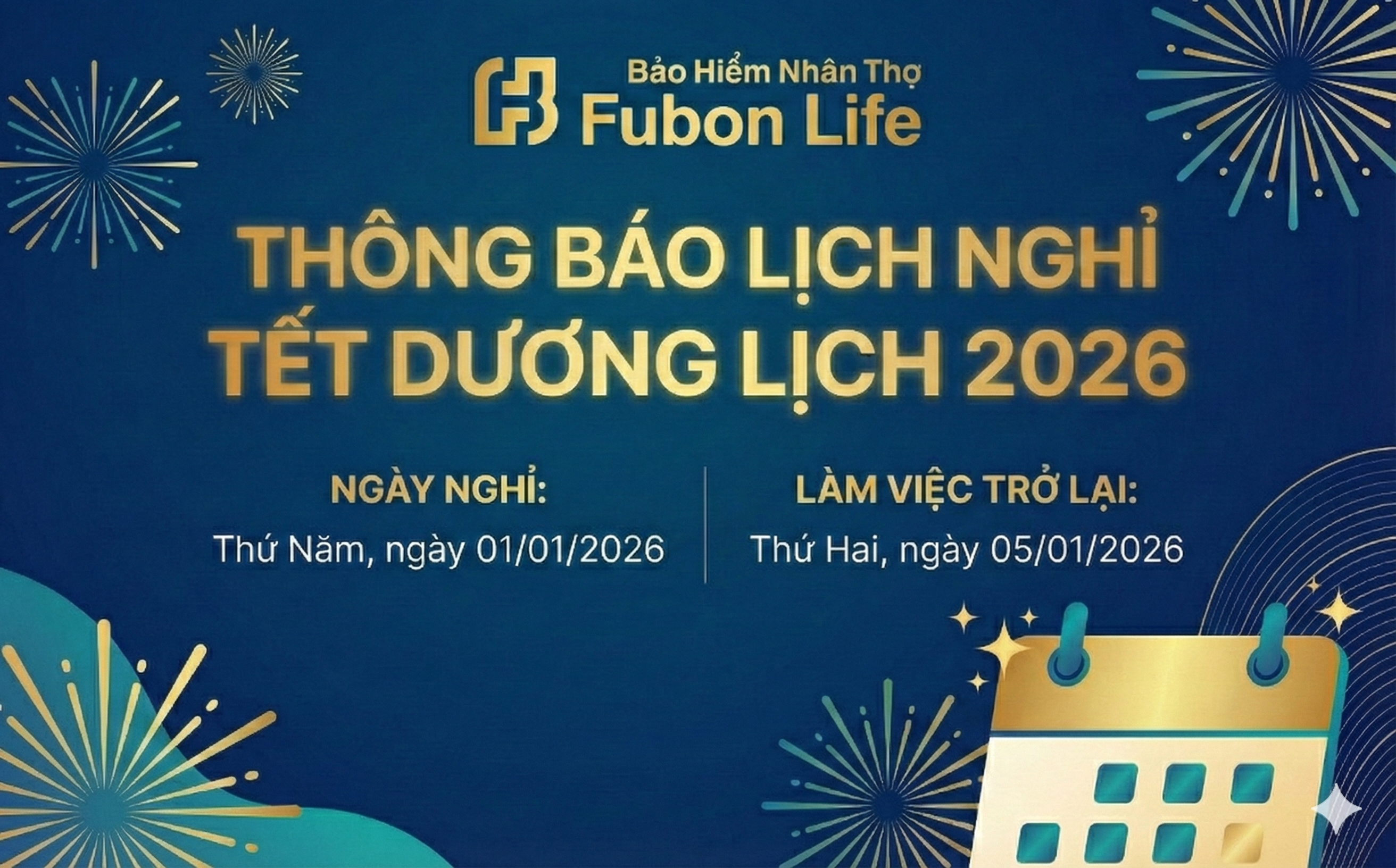 Thông báo Lịch Nghỉ Tết Dương Lịch 2026
